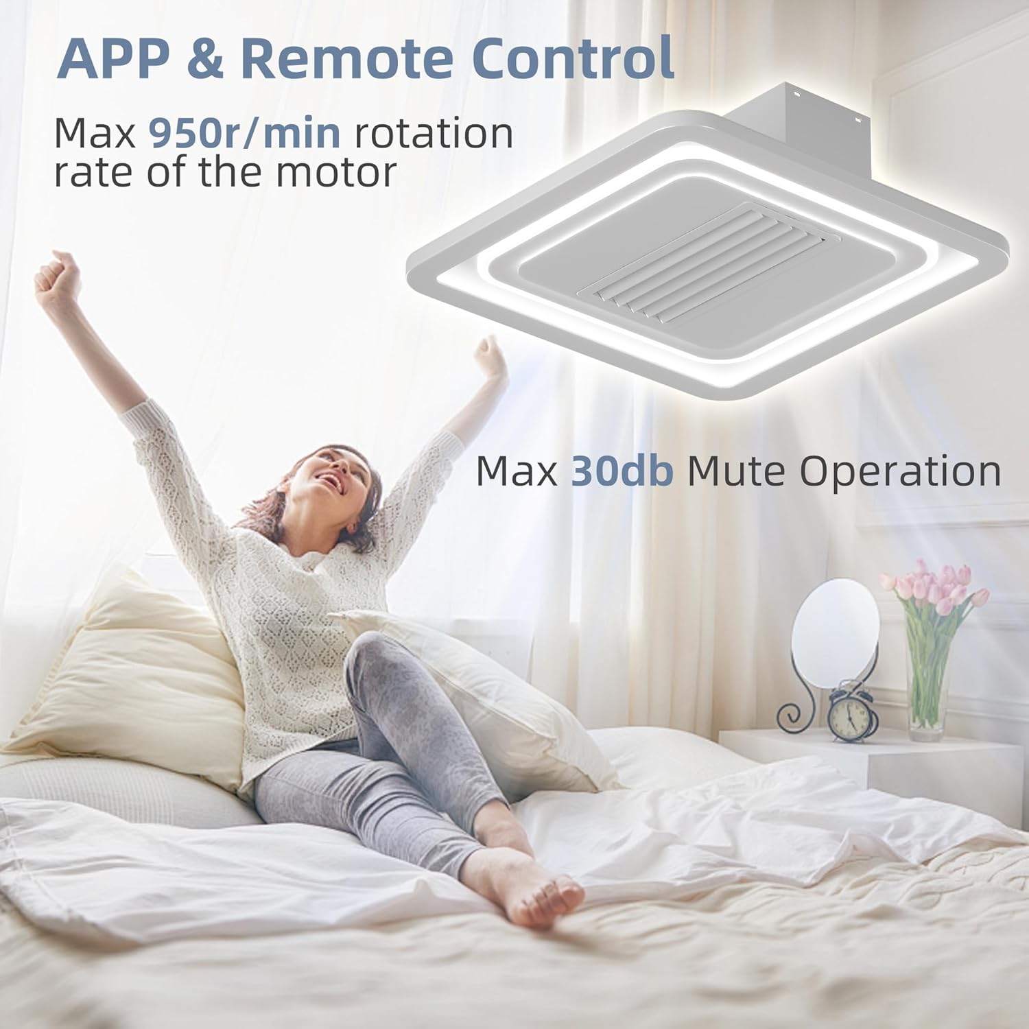 REYDELUZ Ventiladores de techo modernos con luces y control remoto, ventilador de techo de perfil bajo de 22 pulgadas, montaje empotrado,