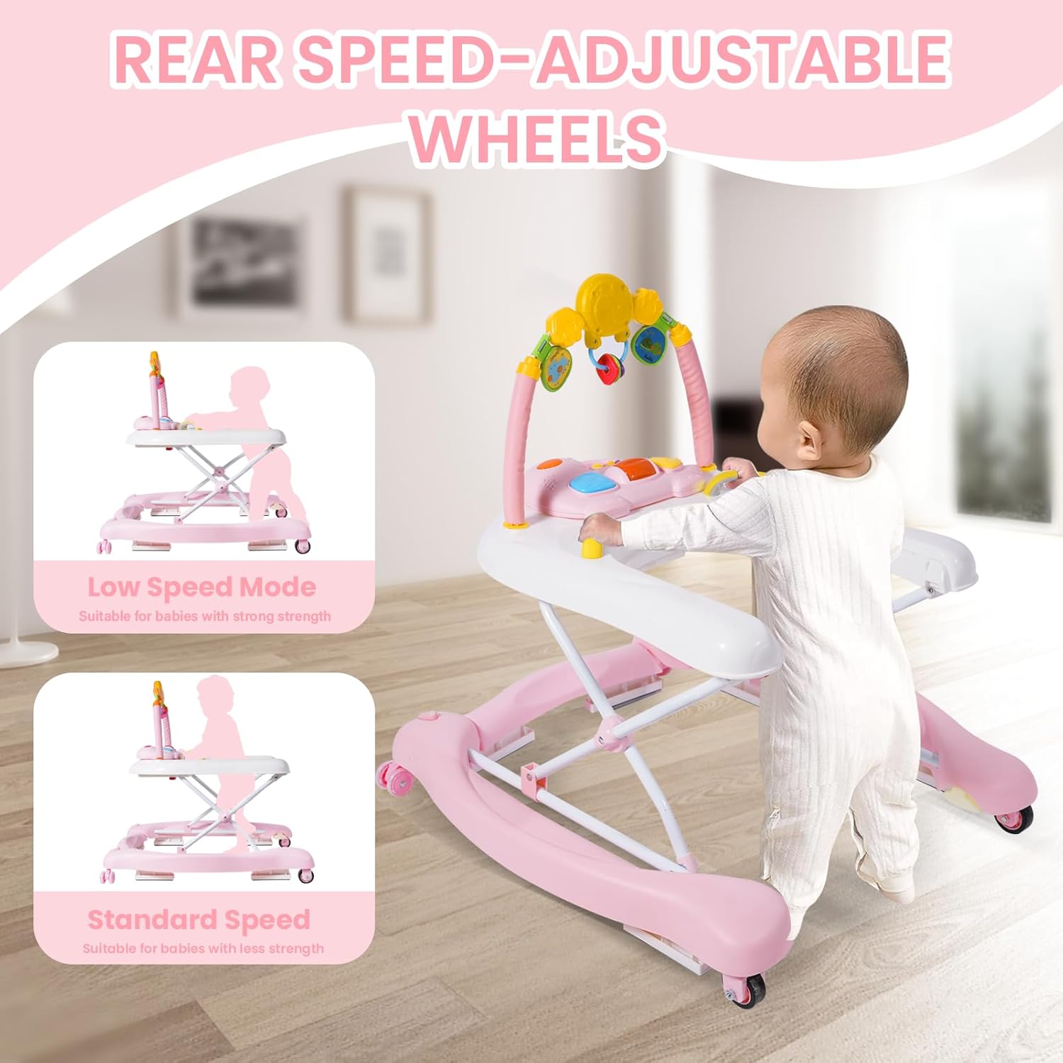 Boyro Baby Andador de bebé 5 en 1, andadores de bebé para niños y niñas de 6 a 12 meses, caminador de actividad plegable, andador infantil con