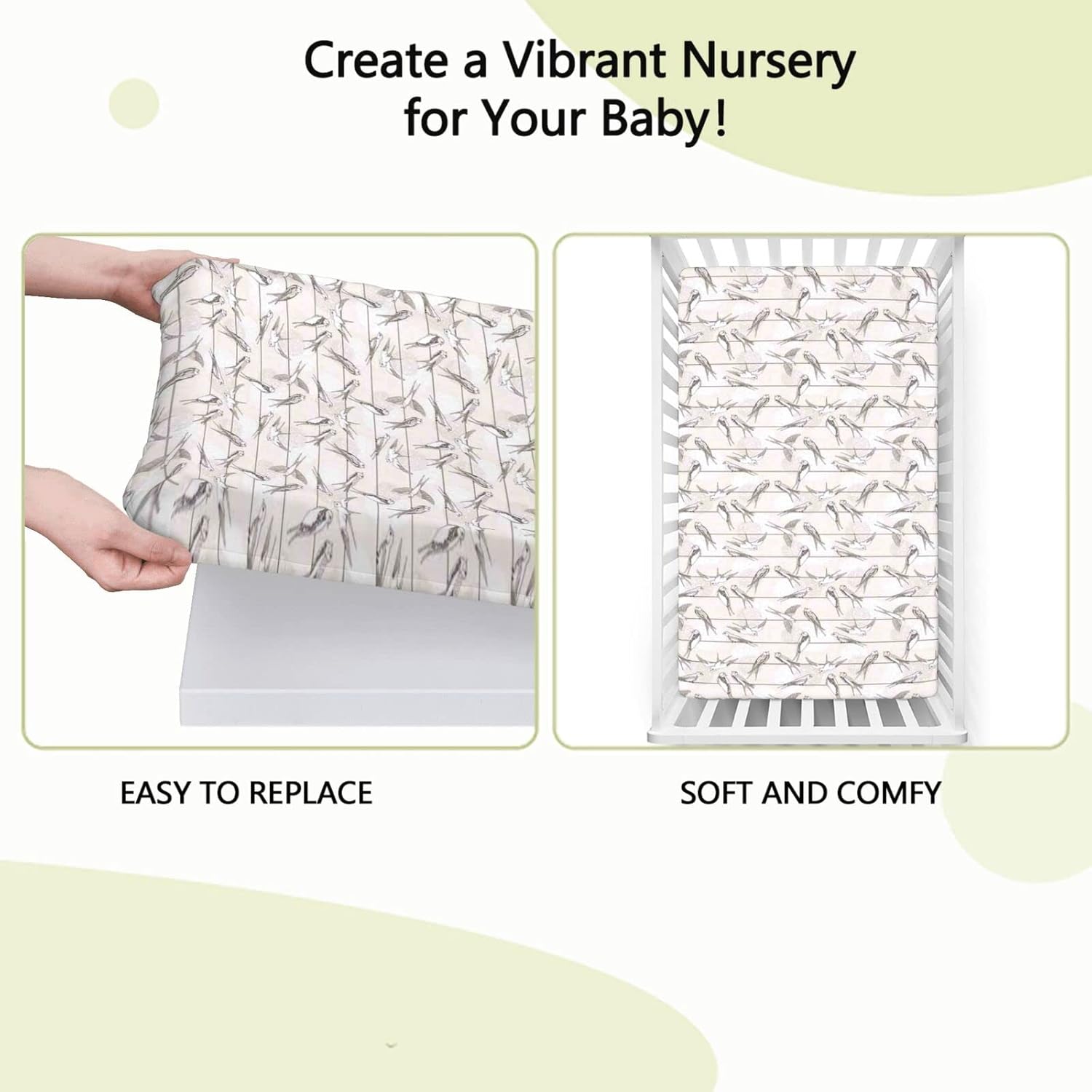 Sábana bajera ajustable para cuna con temática de pájaros, sábana bajera estándar para cuna, material ultrasuave, sábana de bebé para niños y niñas,