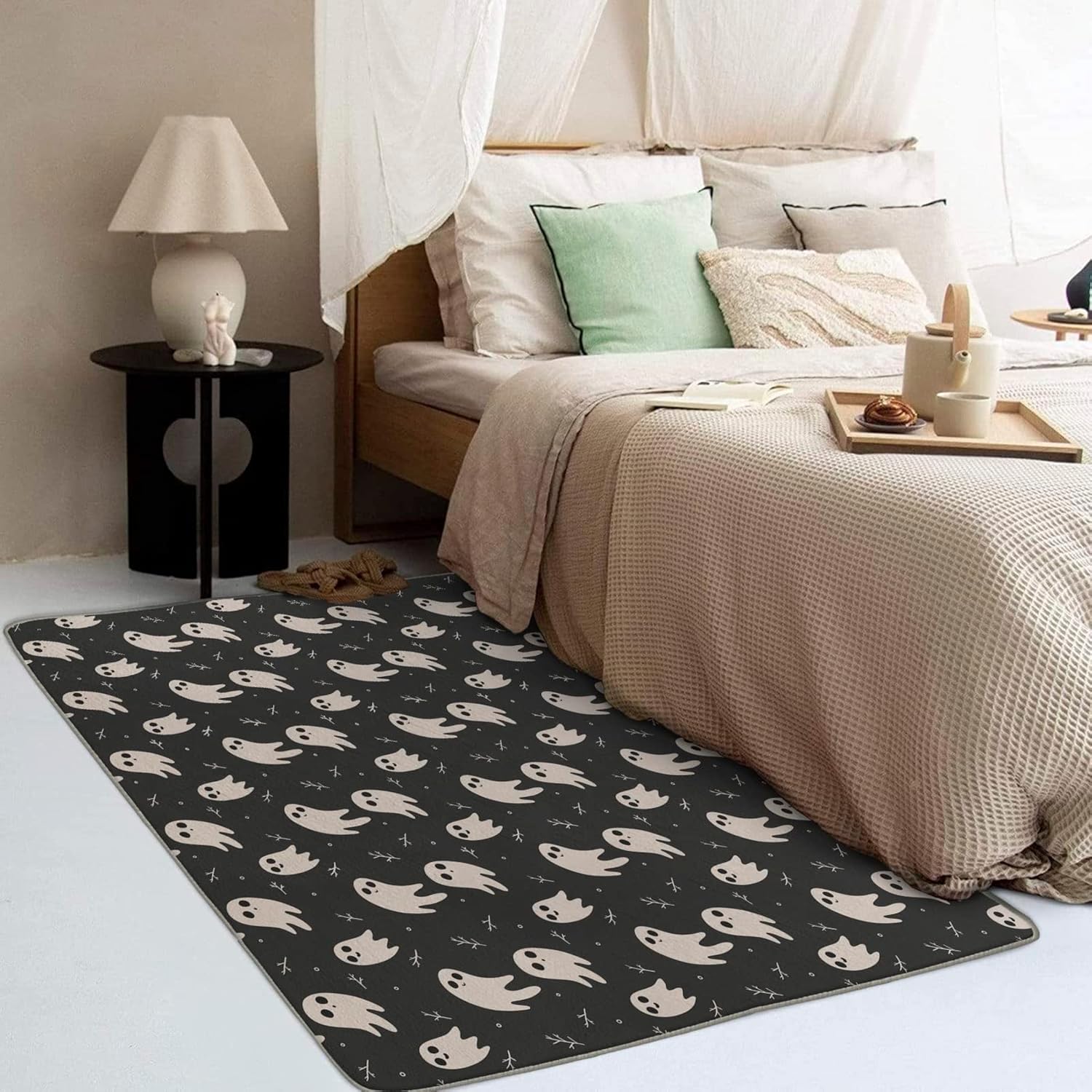 Alfombra de área fantasma de 3 x 5, alfombra divertida, alfombras lavables para sala de estar, dormitorio, decoración del hogar de Halloween,