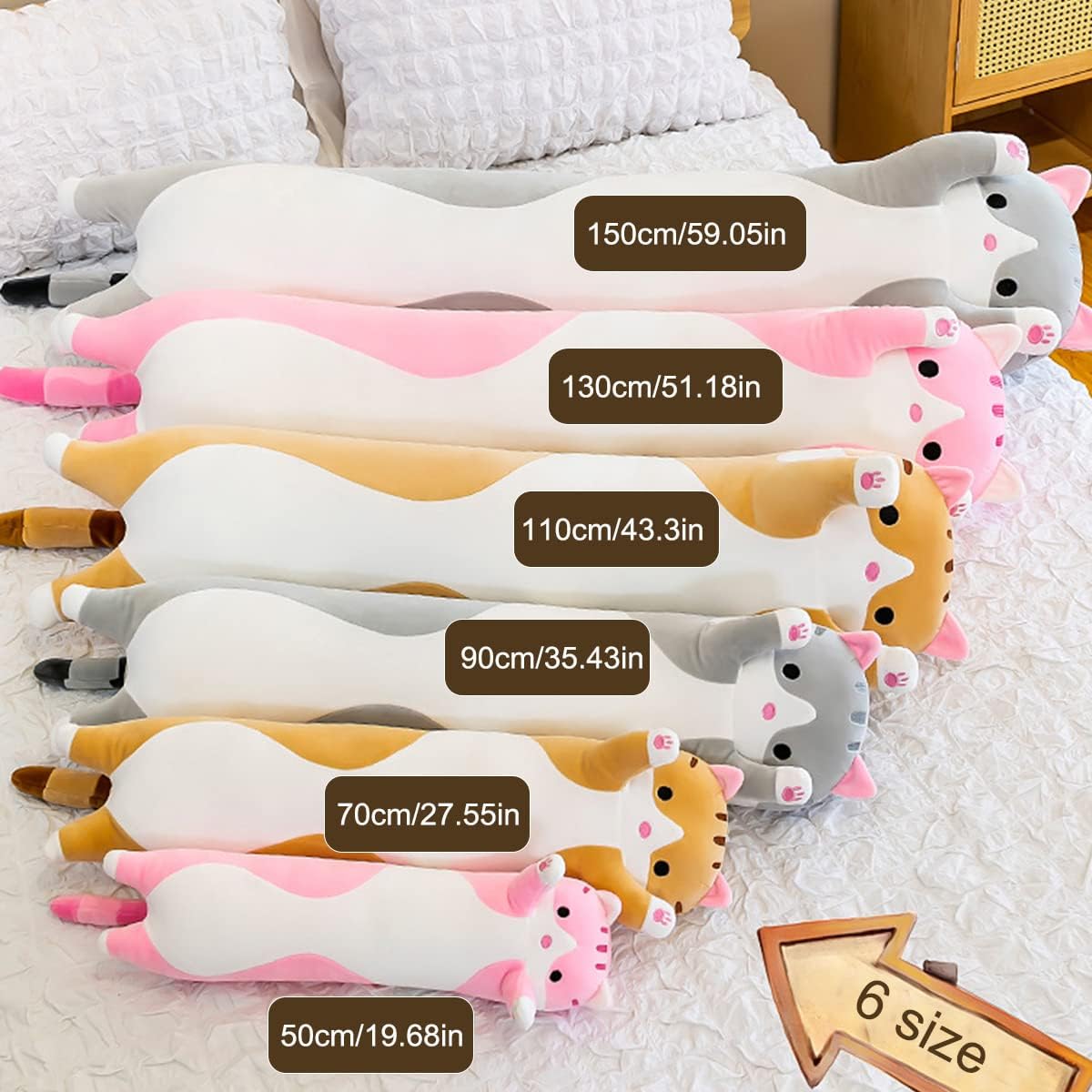 Almohada larga de felpa suave con diseño de gato, almohada suave para abrazar, almohada de animal de peluche para dormir, regalo para niños (43.30