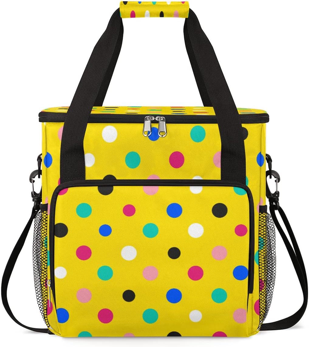 Colorida cafetera amarilla con lunares, bolsa de almacenamiento de viaje, compatible con Keurig K-Mini o K-Mini Plus, portátil, de una sola porción,