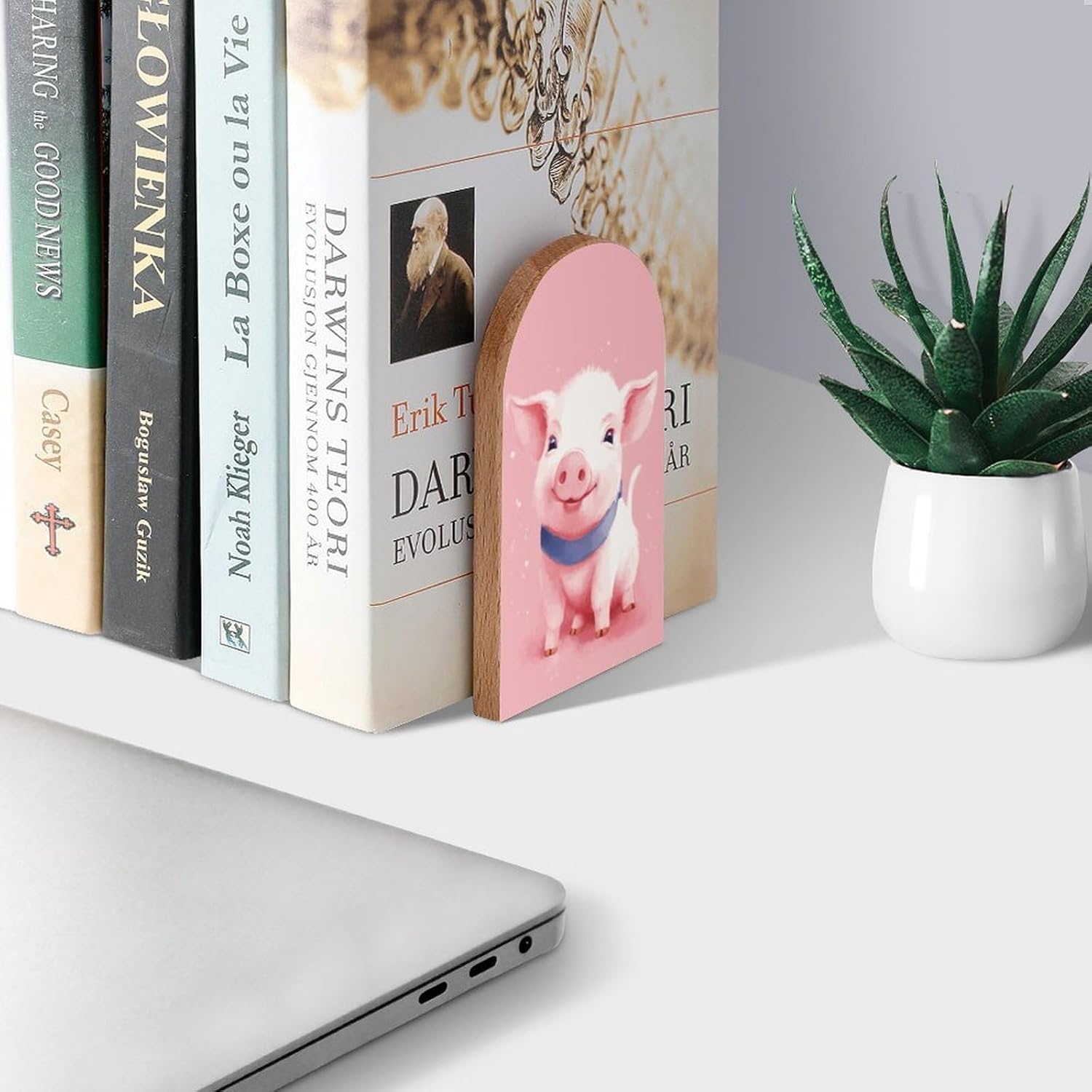 Lindos sujetalibros decorativos de madera de cerdo rosa para estantes, habitación de los niños, escritorio, oficina en casa, tapones de libros para