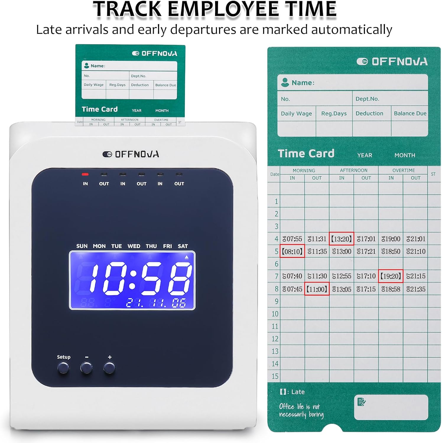 OFFNOVA Reloj térmico para empleados de pequeñas empresas, no necesita cintas de tinta ni red, máquina de asistencia de tiempo de entradasalida con