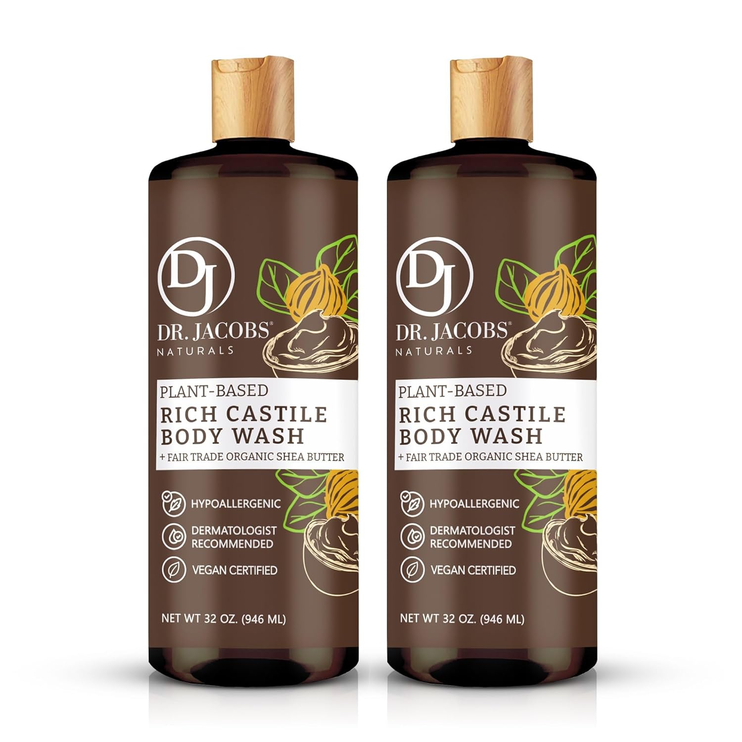 DR.JACOBS NATURALS Jabón corporal de manteca de karité de Castilla totalmente natural con ingredientes a base de plantas, suave y eficaz, sin