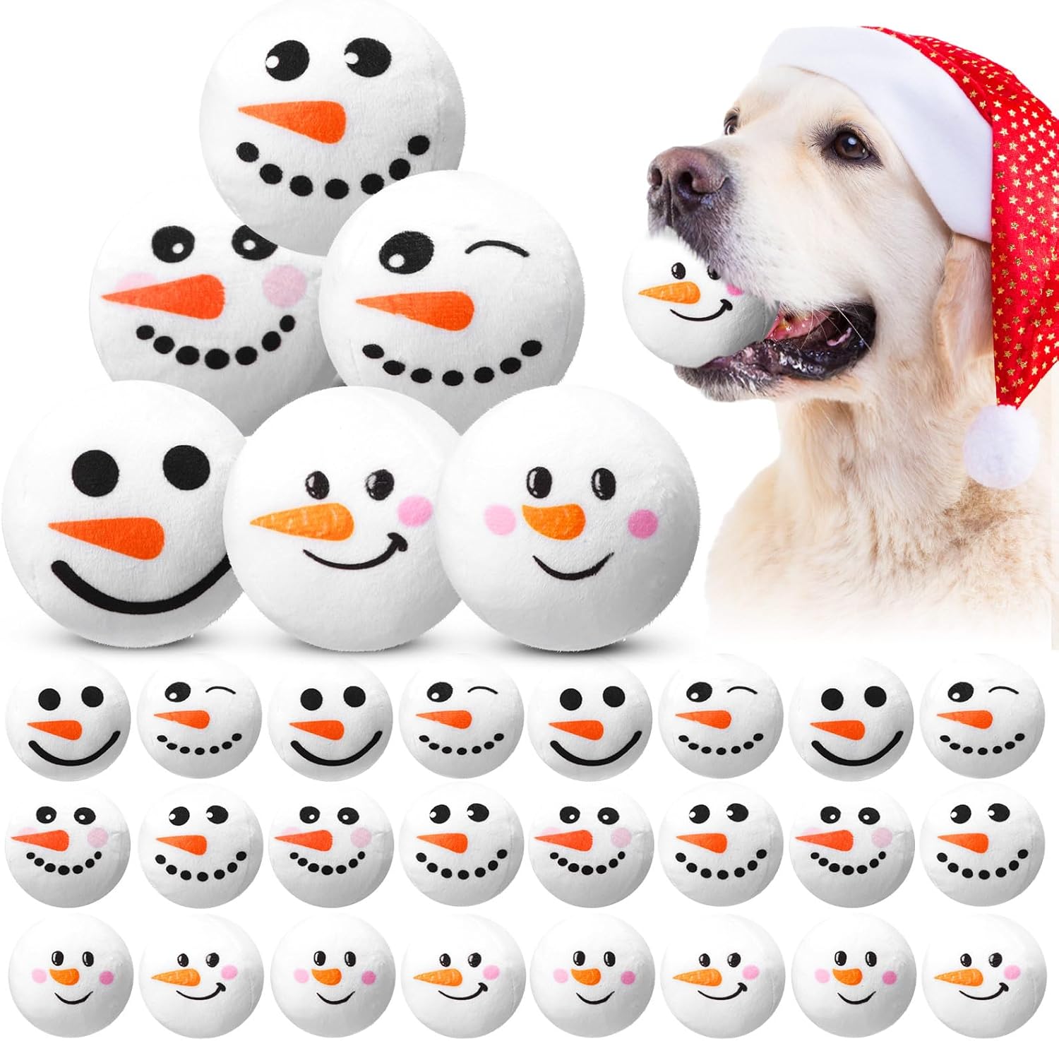 24 juguetes de Navidad para perros de 3.15 pulgadas de peluche de Navidad, pelotas de tenis de Navidad para perros pequeños, medianos y grandes,