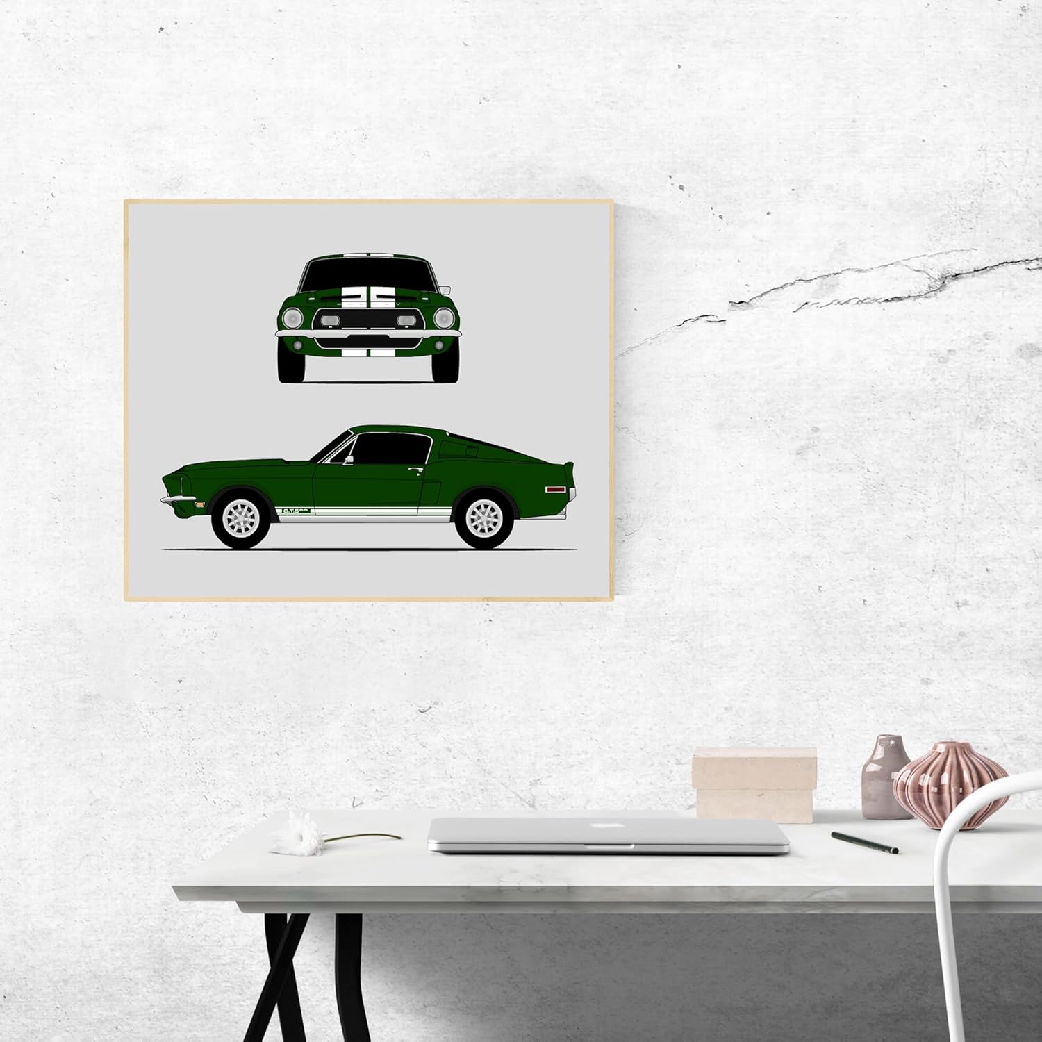 Ford Mustang 1968 Shelby GT500KR Cobra (Front and Side) Inspired Poster Print Wall Art Decor Handmade Carroll Shelby S1 (Unframed)