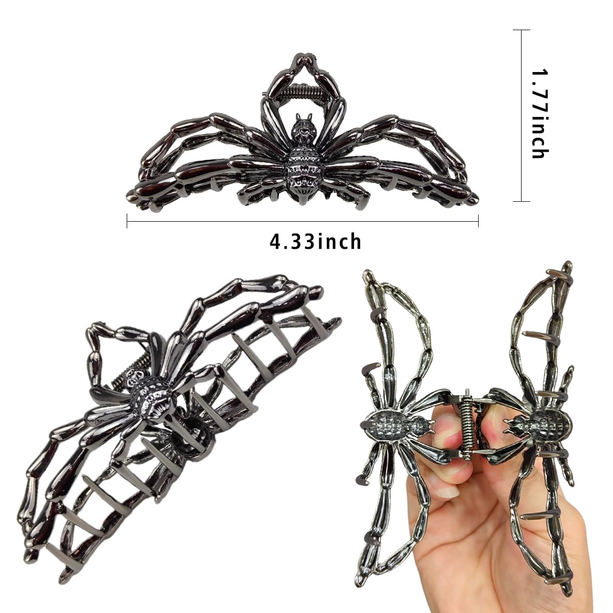 Pinza para el pelo de araña, pinza de metal negro para cabello fino y grueso, antideslizante, pinzas de agarre para el cabello de Halloween,