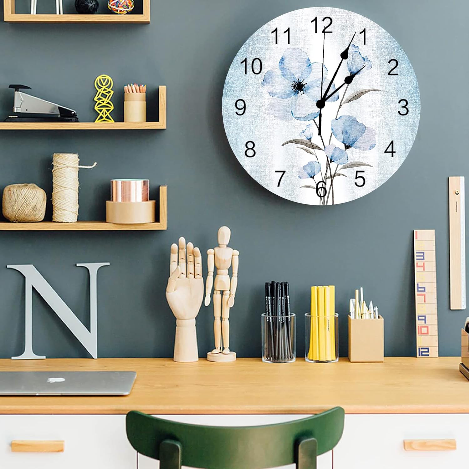 Silent – Reloj de pared decorativo sin tictac para cocina, dormitorio, baño, oficina, sala de estar, lavandería, hogar, funciona con pilas, reloj de