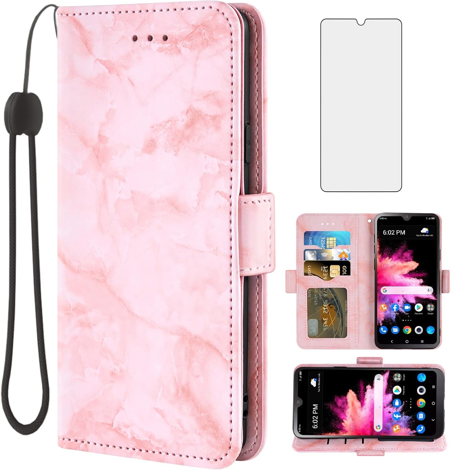 Asuwish Funda de teléfono para TCL 30Z30 LE T602DL con protector de pantalla de vidrio templado y cubierta de cartera de mármol, soporte para