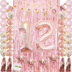 Decoraciones de cumpleaños número 12, suministros de fiesta de oro rosa para niñas, globo de látex de confeti, estrella de Mylar de aluminio, Decoraciones de cumpleaños número 12, suministros de fiesta de oro rosa para niñas, globo de látex de confeti, estrella de Mylar de aluminio,