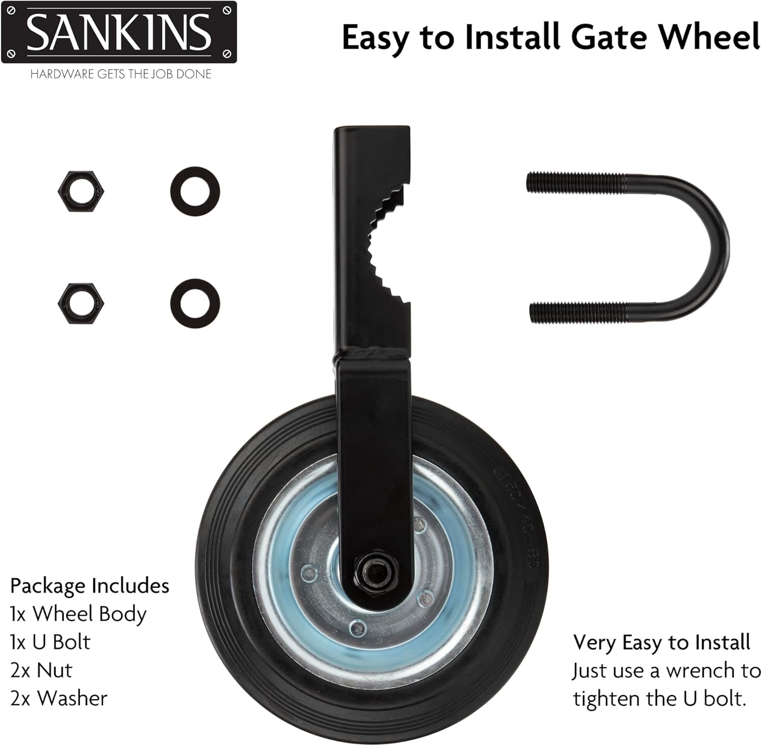 SANKINS Gate Helper Wheel for Supporting Metal Swing Gates with 1-58″ Thru 2″ Gate Frames, 6″ Gate Support Wheel Prevent Gate from Dragging for