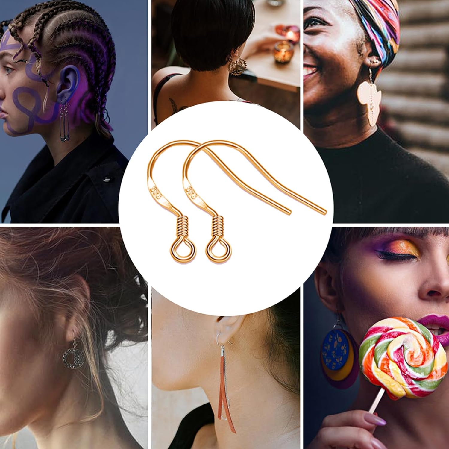 Ganchos para aretes de oro rosa, kit de 240 piezas para hacer aretes con ganchos hipoalergénicos, anillos de salto y parte trasera de goma