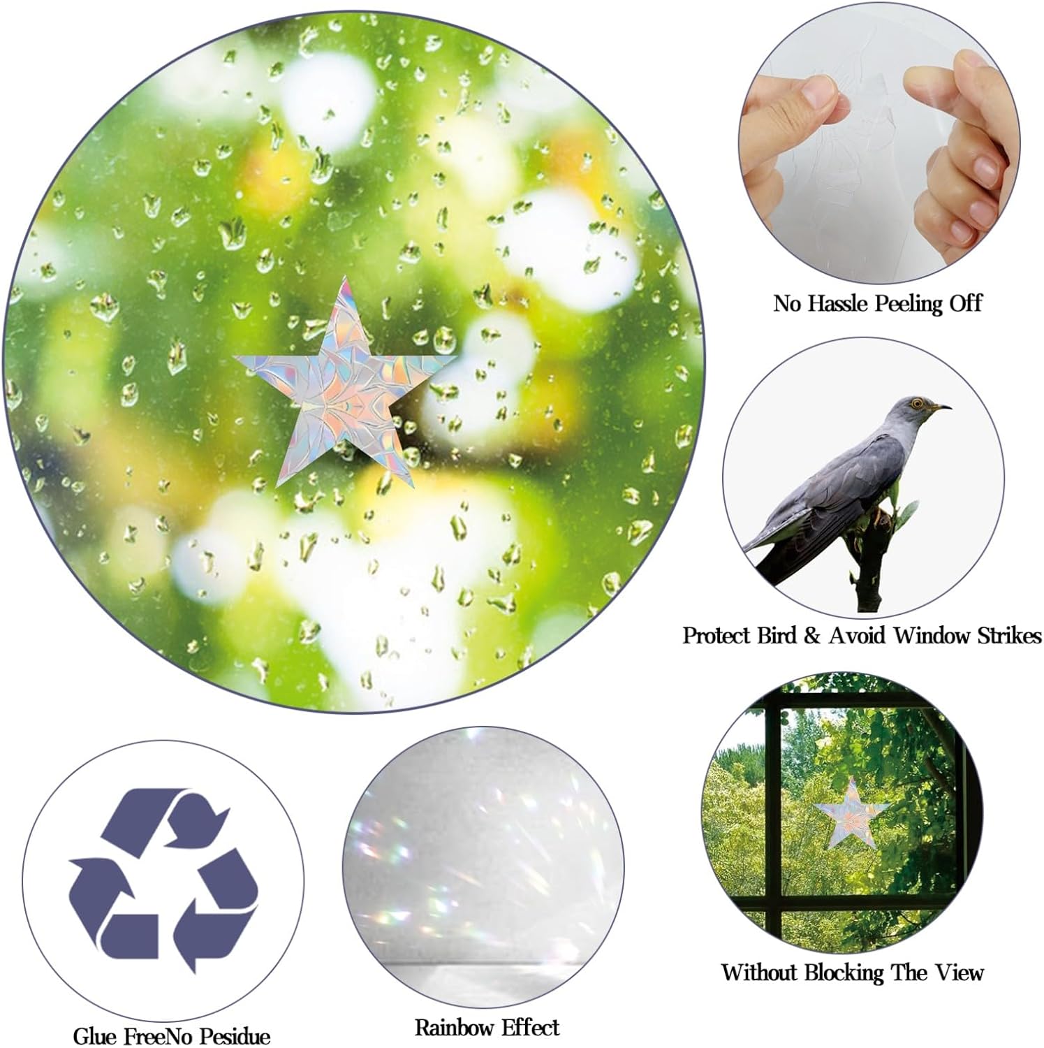 Shawula – 48 calcomanías para ventana anticolisión para salvar a los pájaros de colisiones de ventanas, vinilo prismático no adhesivo, calcomanías