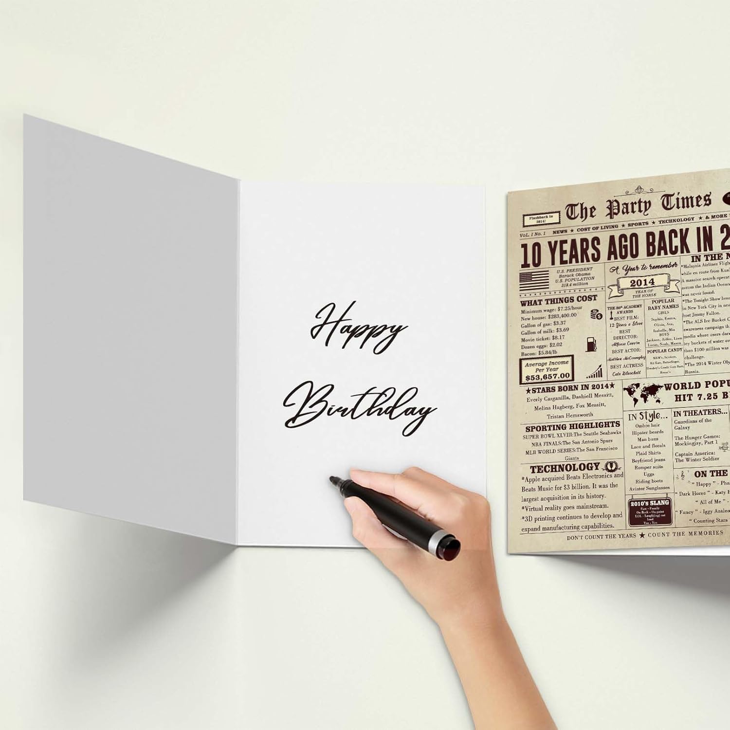 Ziwenhu Tarjeta grande de cumpleaños número 10 para hija e hijo, regalos de feliz cumpleaños de 10 años para niñas y niños, decoraciones de regalo