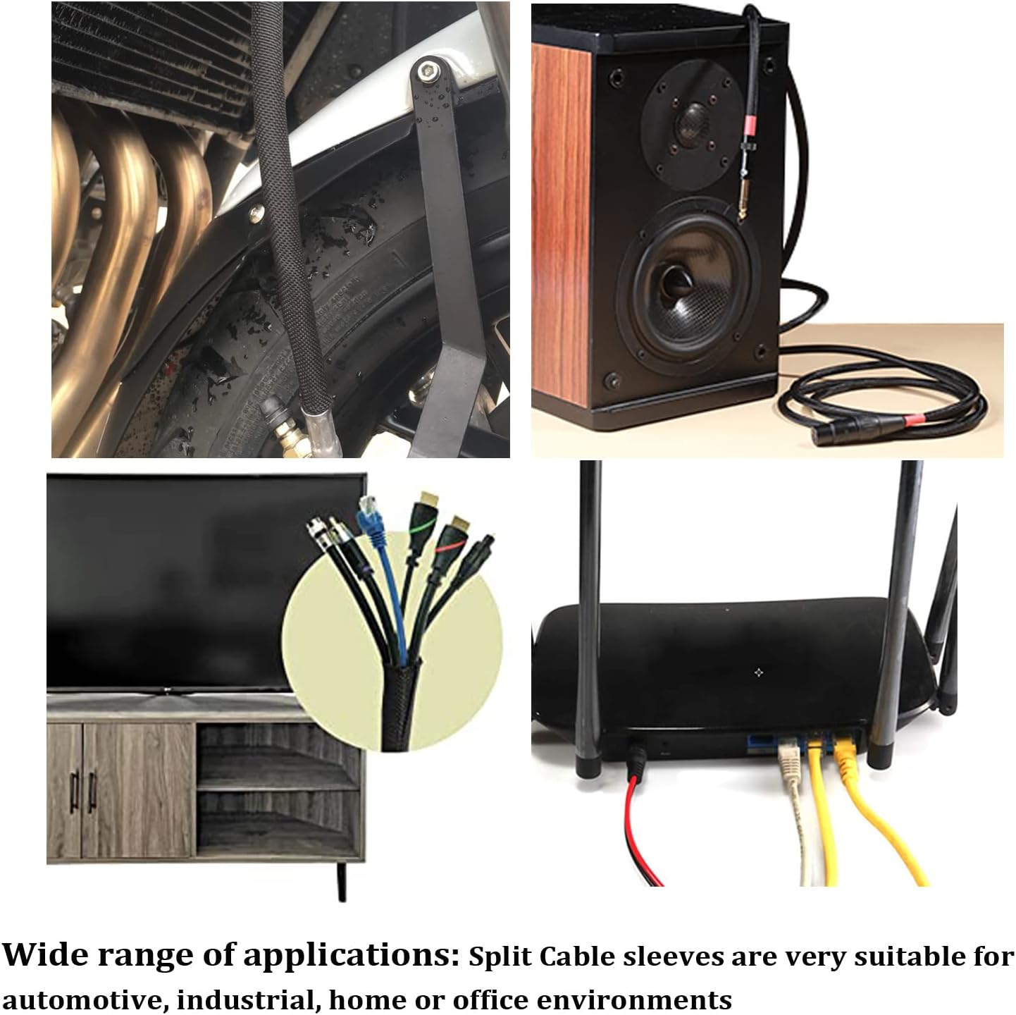 Mangas de gestión de cables trenzados, color negro, protector de cable de tubería de telar de alambre, autoenvoltura (12 “-20 pies)