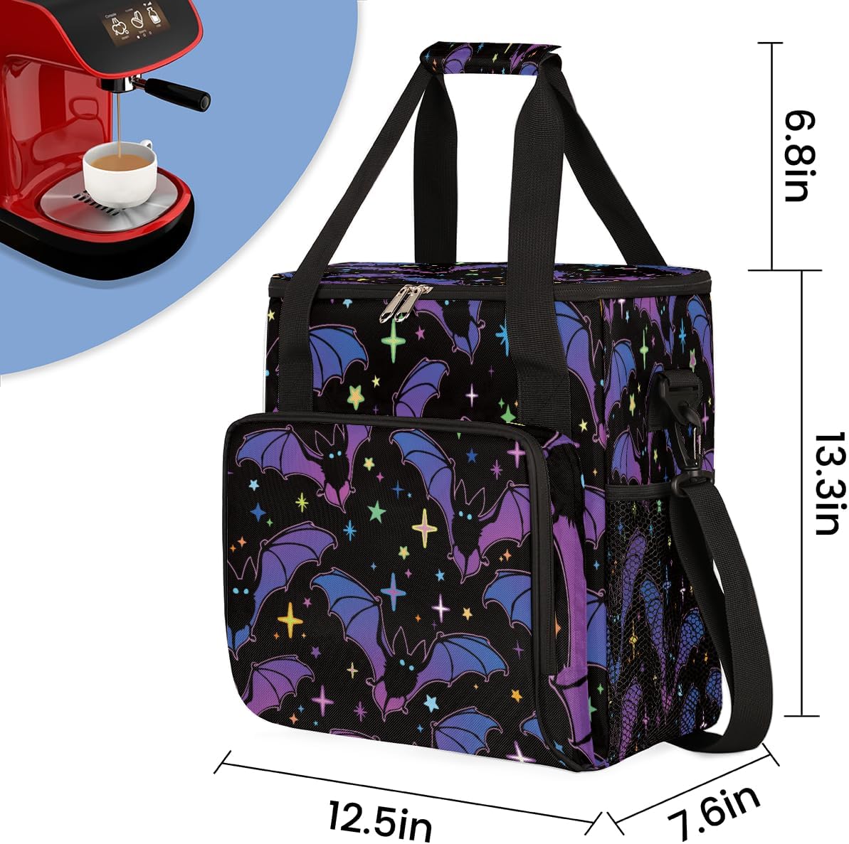 FengQuGou Bolsa de café de murciélago morada para Halloween, bolsa de almacenamiento de viaje con estrella de Halloween, compatible con Keurig