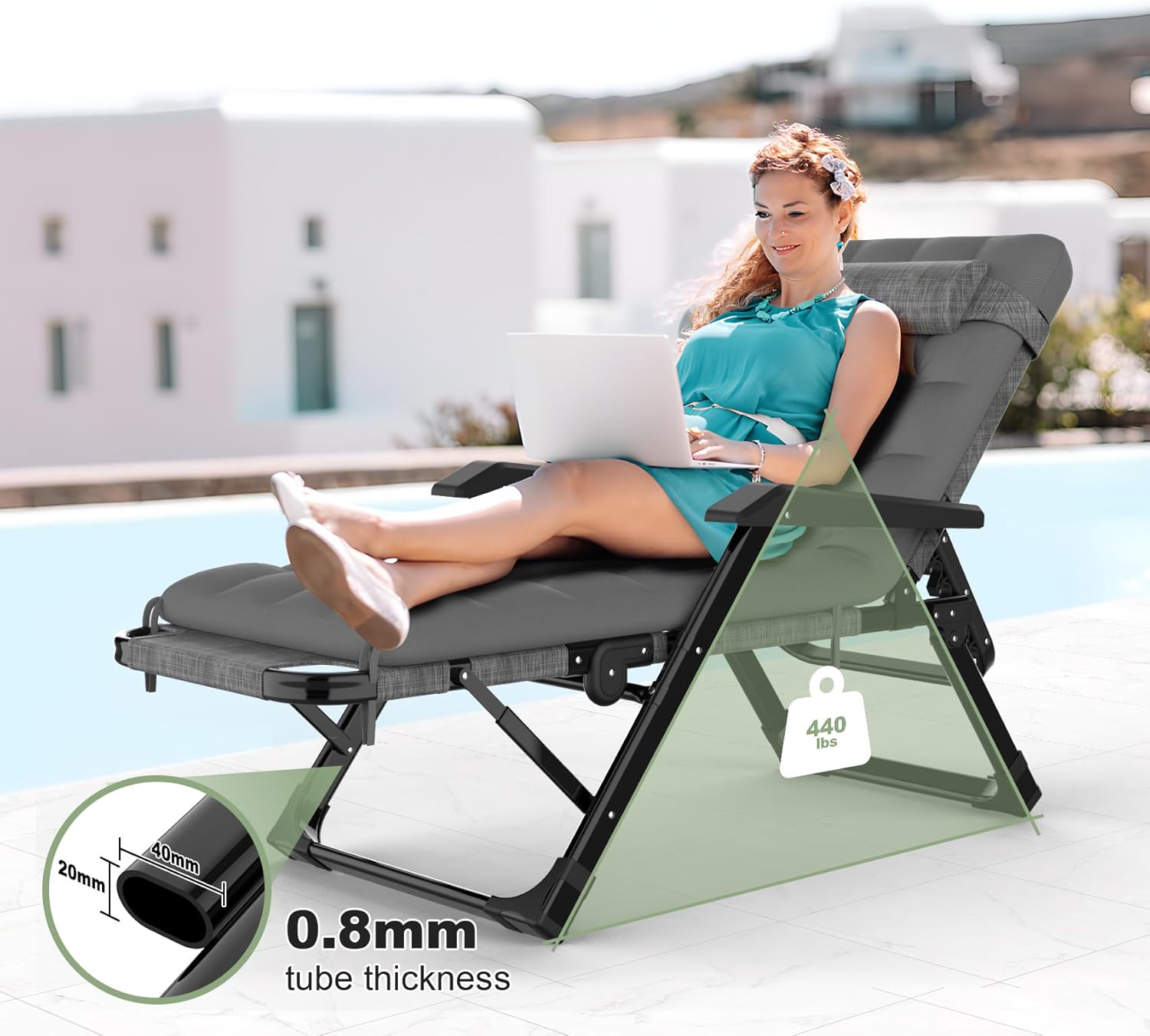 Slendor Catre plegable de gran tamaño 3 en 1 de 29 pulgadas, 6+10 posiciones ajustables XL para patio, tumbona para adultos, cuna portátil, sillón