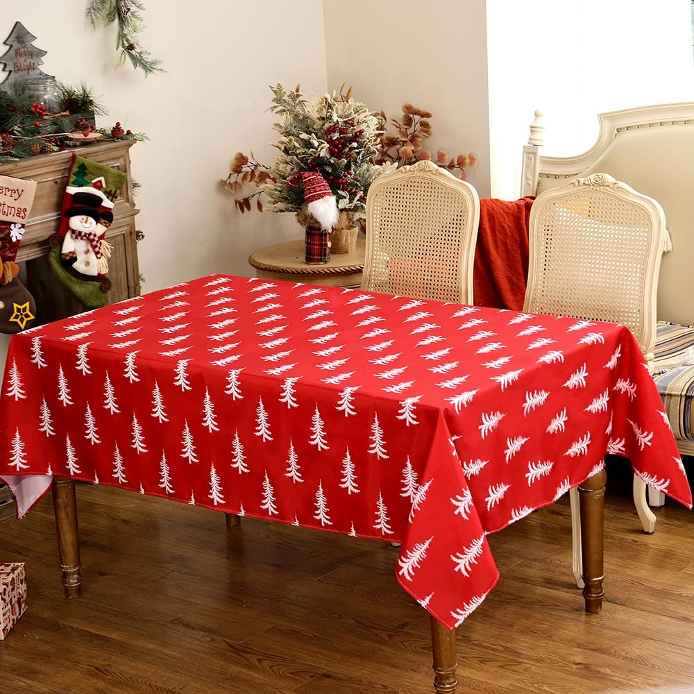 ARKENY ATC475-84 – Mantel de Navidad rectangular de 60 x 84 pulgadas, diseño de árboles de Navidad, decoración de festividades, para interiores y
