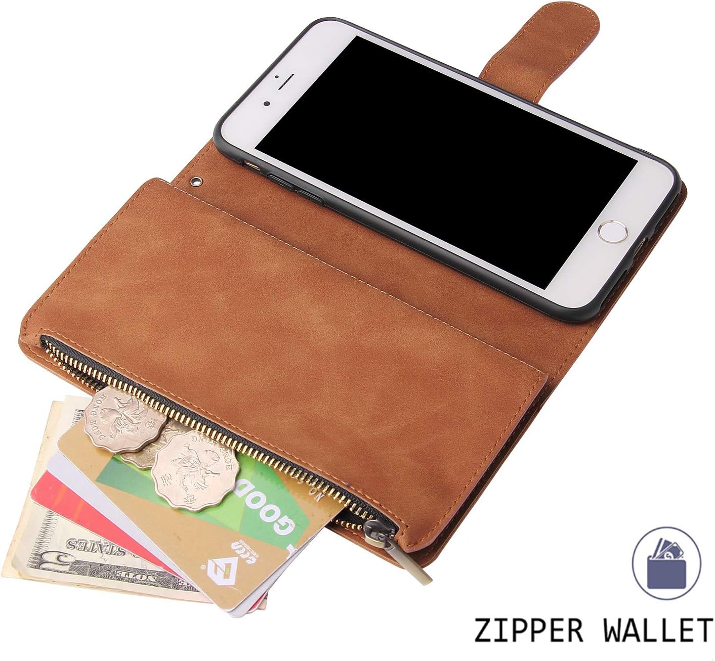 UEEBAI – Cartera clásica de cuero sintético con cierre magnético, funda de iPhone con cierre