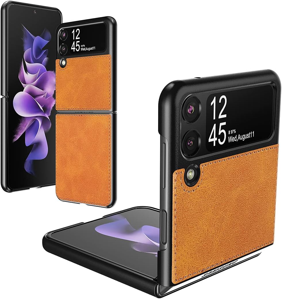 Foluu Funda protectora para Samsung Galaxy Z Flip 3 5G, Galaxy Z Flip 3 5G, piel sintética + carcasa rígida de policarbonato ultrafino, funda