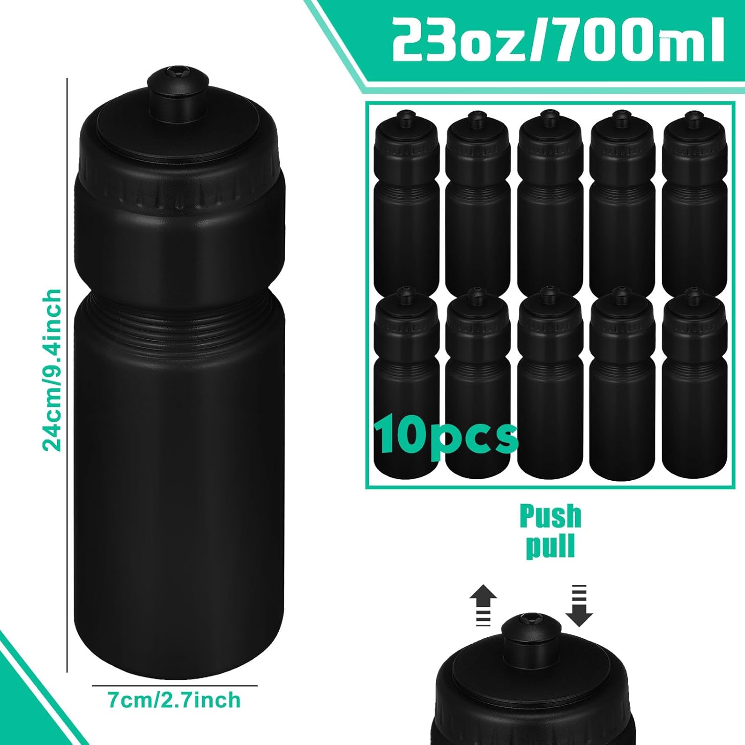 Sunnyray 10 botellas de agua deportivas reutilizables de 23 onzas, botellas de agua de plástico en blanco con tapa superior para niños y adultos,