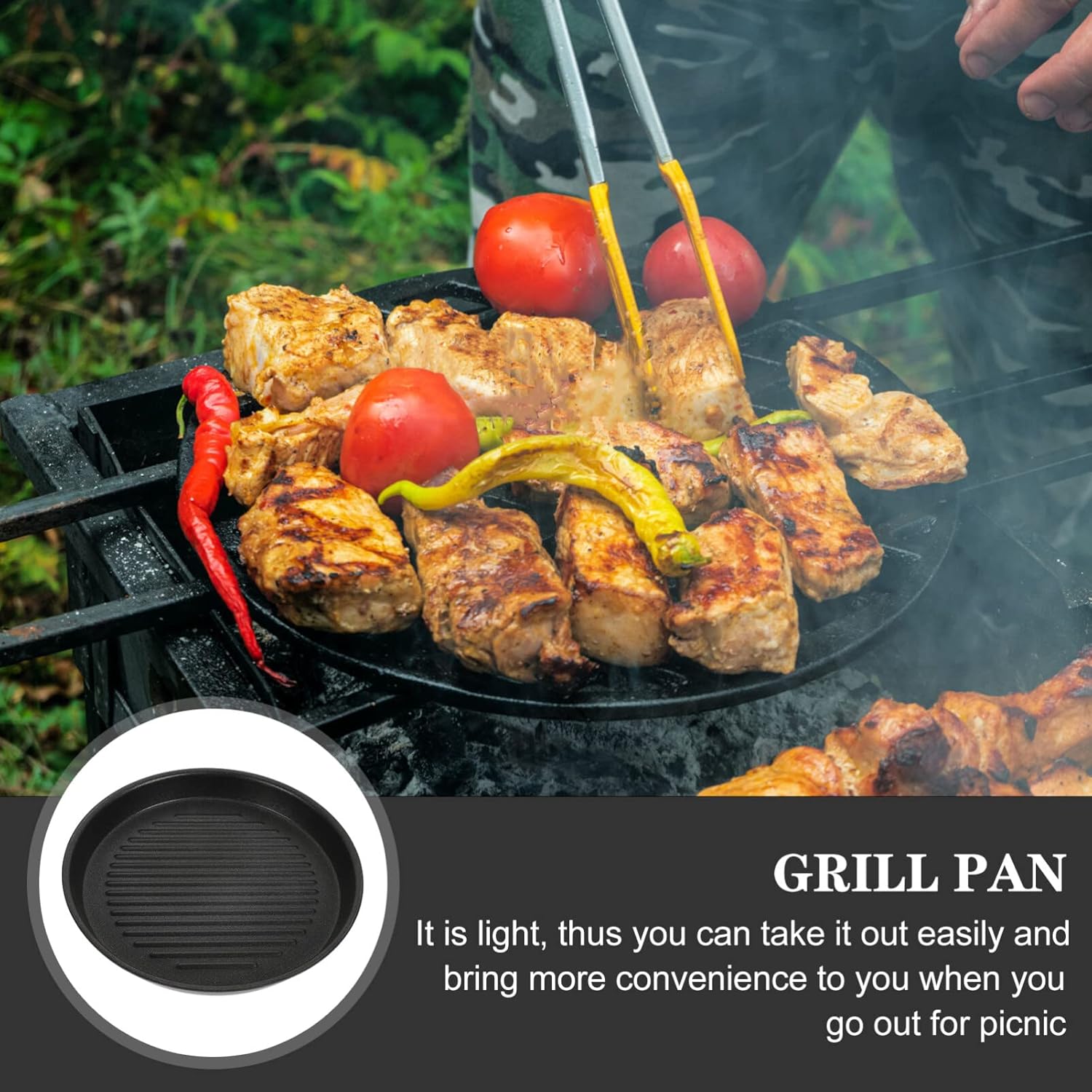 HEMOTON Sartén de hierro fundido antiadherente para parrilla, placa superior de la estufa, sartén de aluminio, sartén para carne para estufa