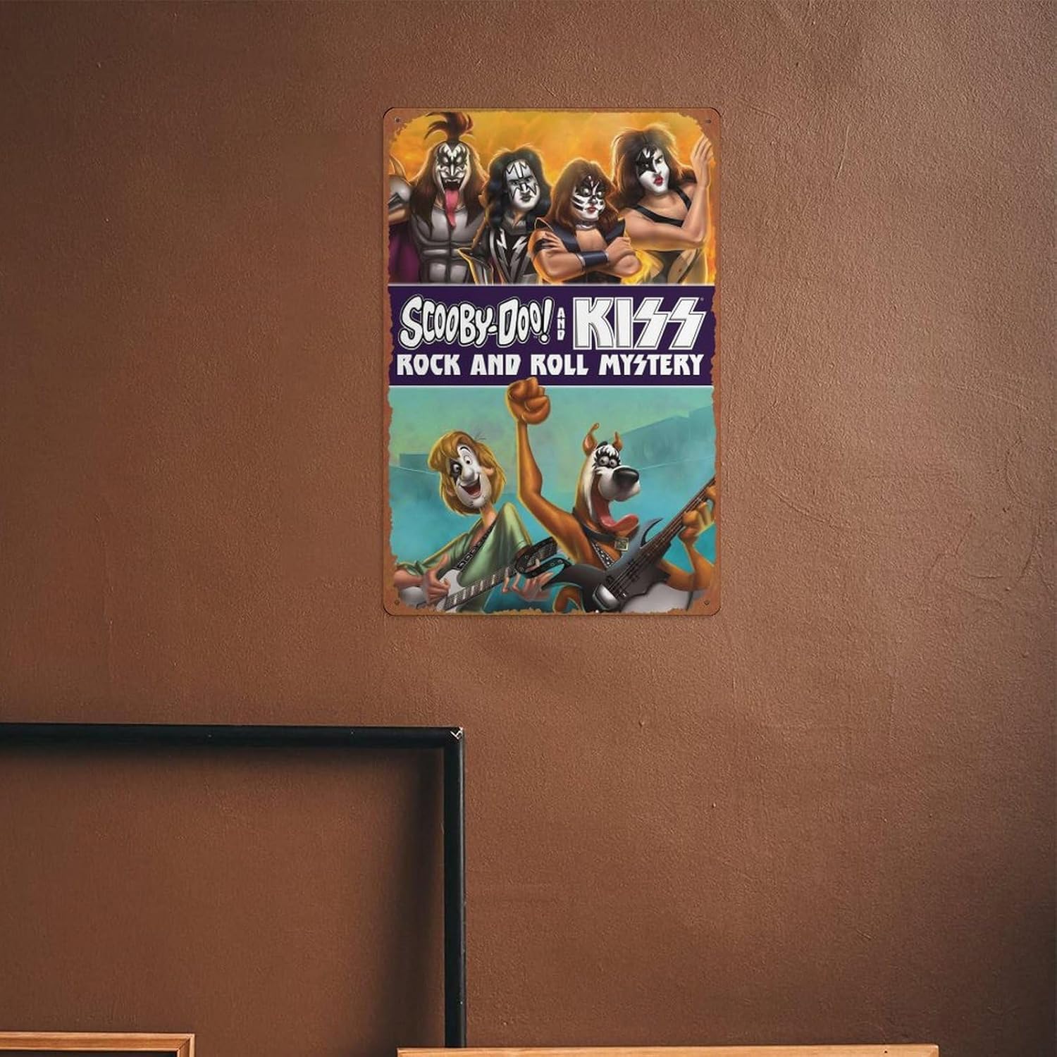Scooby-Doo! and KISS Póster de película misteriosa de rock and roll, letrero de hojalata para cafetería, bar, hogar, decoración de pared, retro, de
