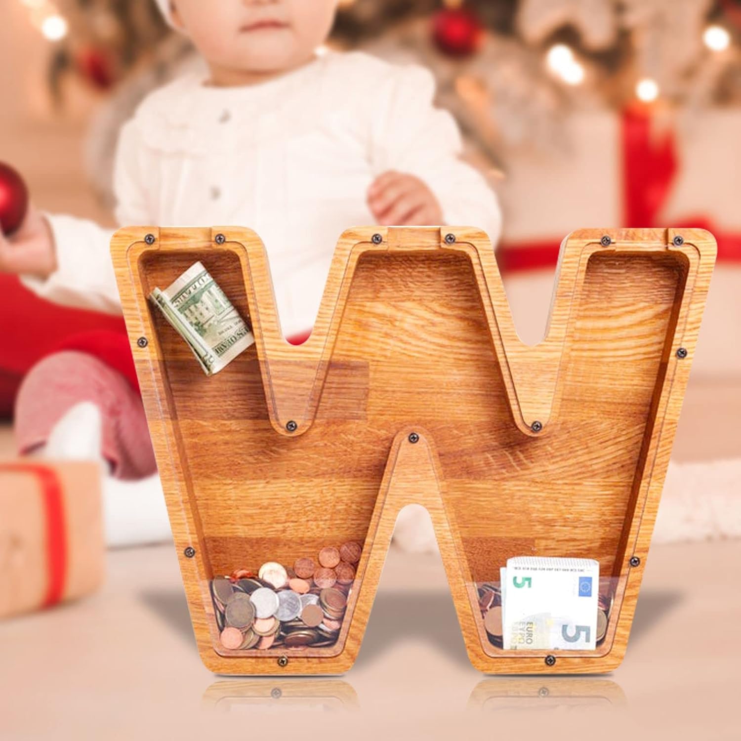 ALBK – Alcancía personalizada para niños, alcancía con letras del alfabeto personalizadas, letras de madera de la A a la Z, juguetes de aprendizaje