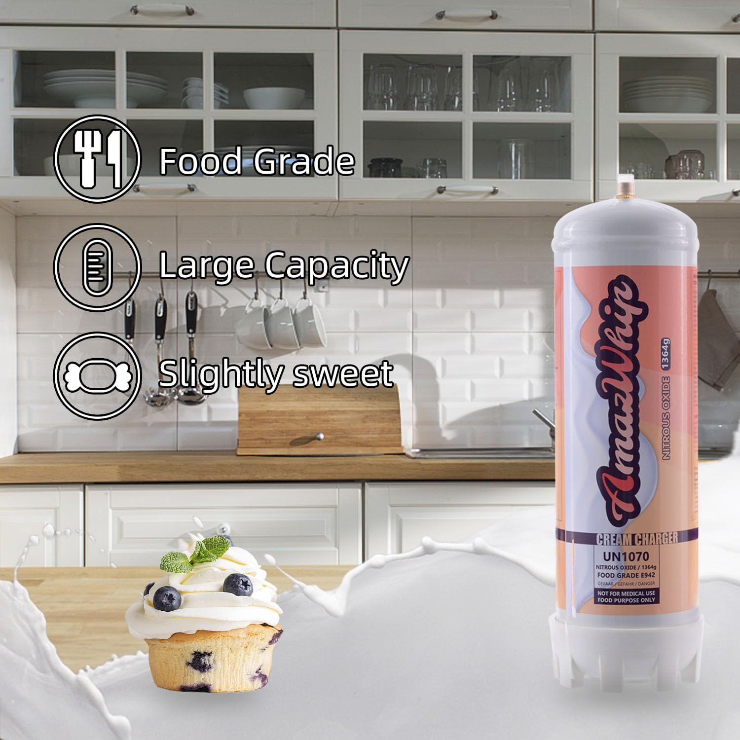 Cargador de crema batida, tanques de 2.2 litros,Cilindros de cargador de crema 1364G (2 cilindros)