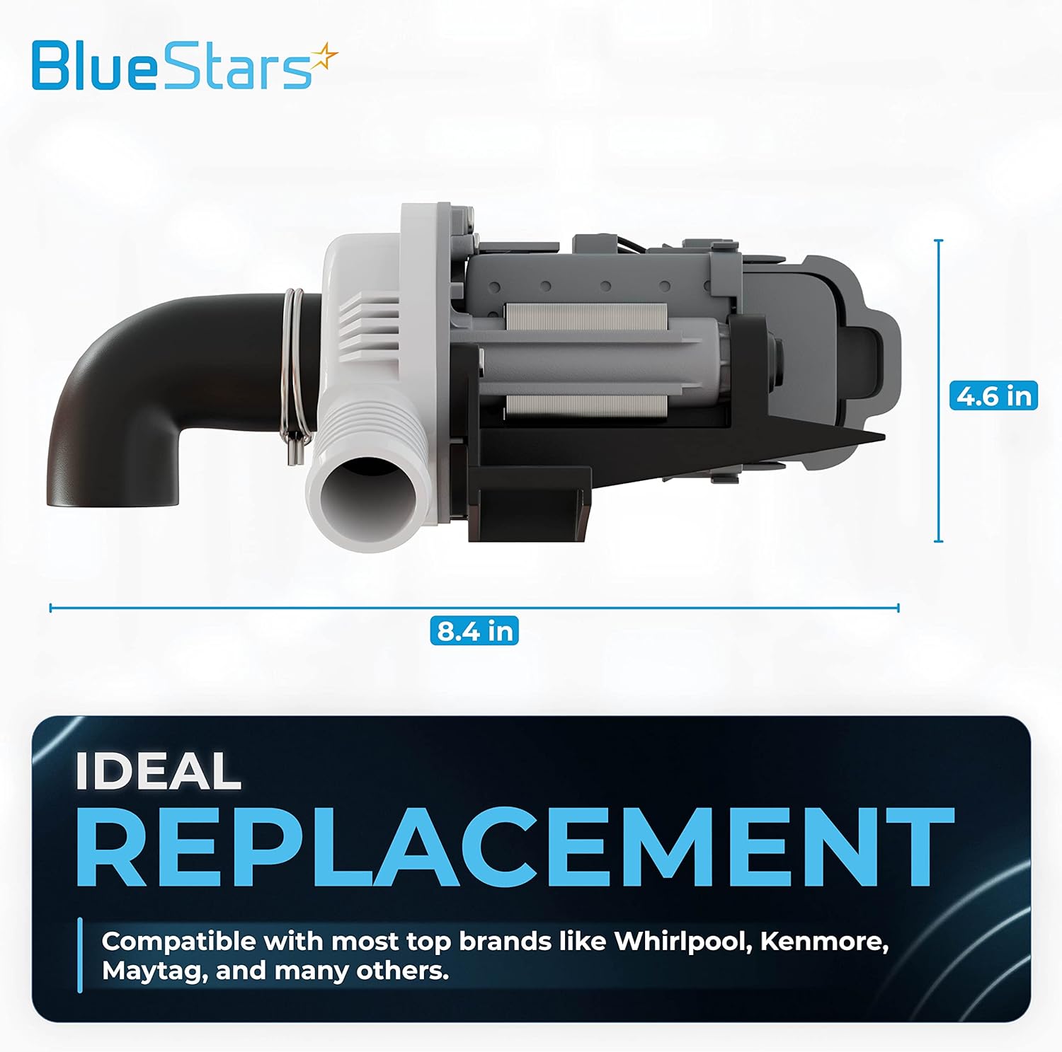 BlueStars – Repuesto de bomba de drenaje de lavadora ultra duradera W10536347 de BlueStars – Ajuste exacto para lavadoras Whirlpool Kenmore –