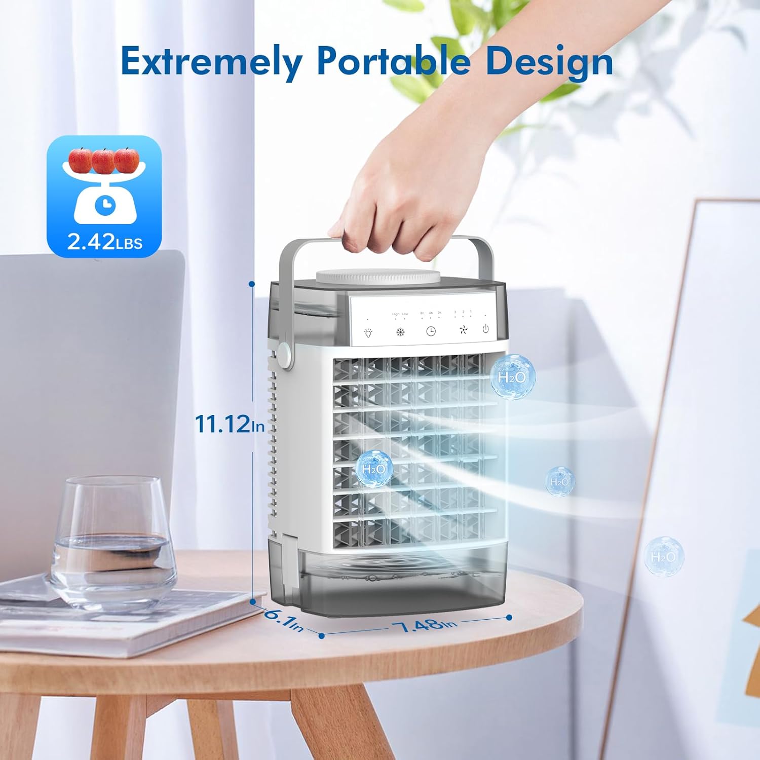Aire acondicionado portátil, unidad de CA pequeña de 3 velocidades, enfriador de aire evaporativo con función de temporizador, luz nocturna de 7