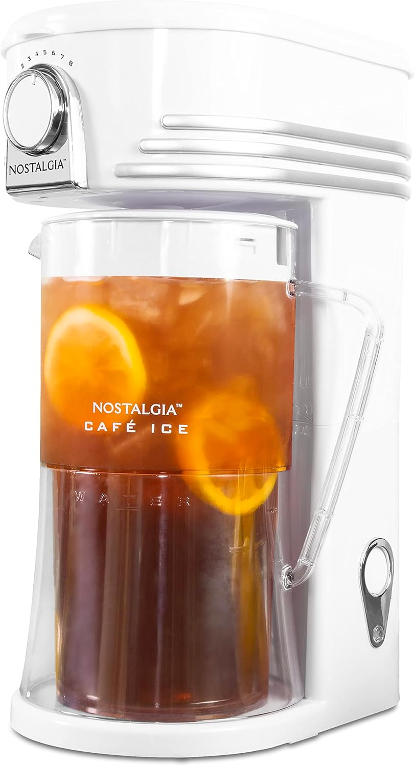 Nostalgia Sistema de preparación de té helado y café de 3 cuartos con jarra de doble aislamiento, selector de fuerza y cámara infusora, también
