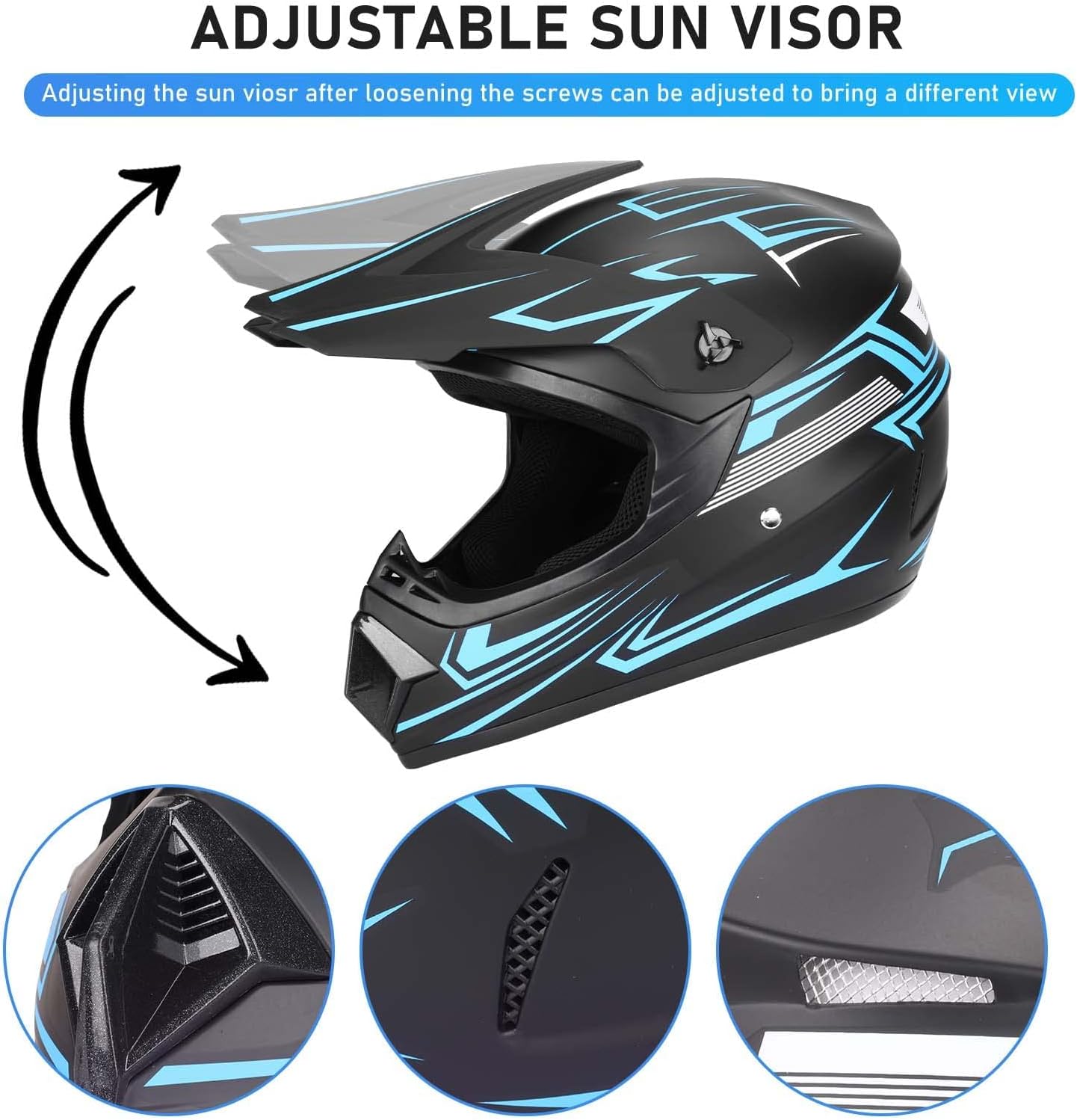 Yesmotor Casco de motocross para niños y jóvenes, casco de cara completa para motocicleta, motocross, todoterreno, bicicleta de montaña, BMX MX ATV