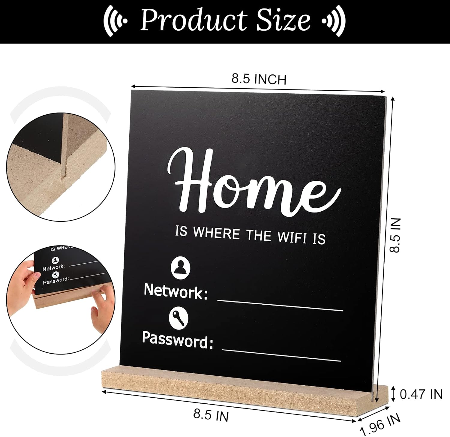 Letrero de madera con WiFi estilo pizarra de tiza con contraseña WiFi, letrero independiente, decoración de centro de mesa, letrero enmarcado de