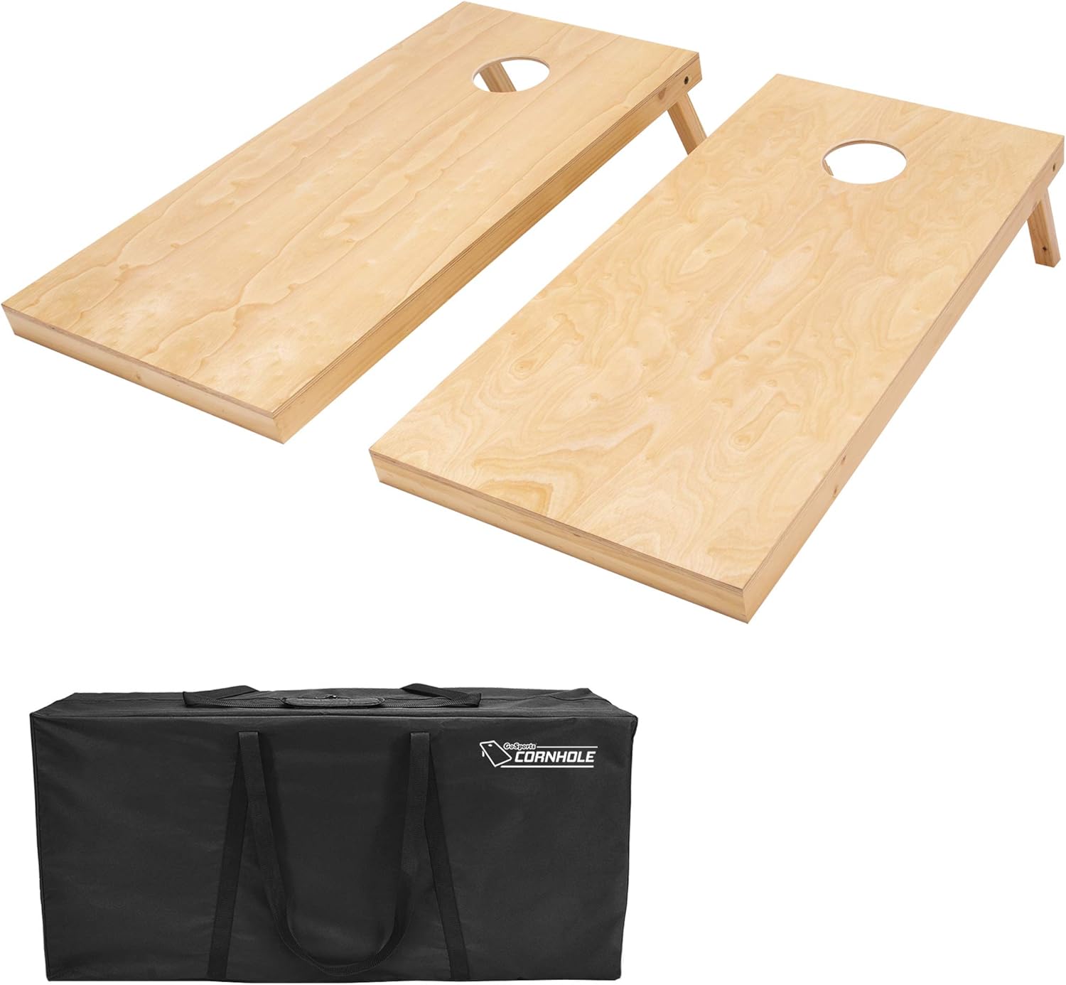 GoSports Regulation Size Wooden Cornhole Set with Natural Wood Finish – Includes Carrying Case