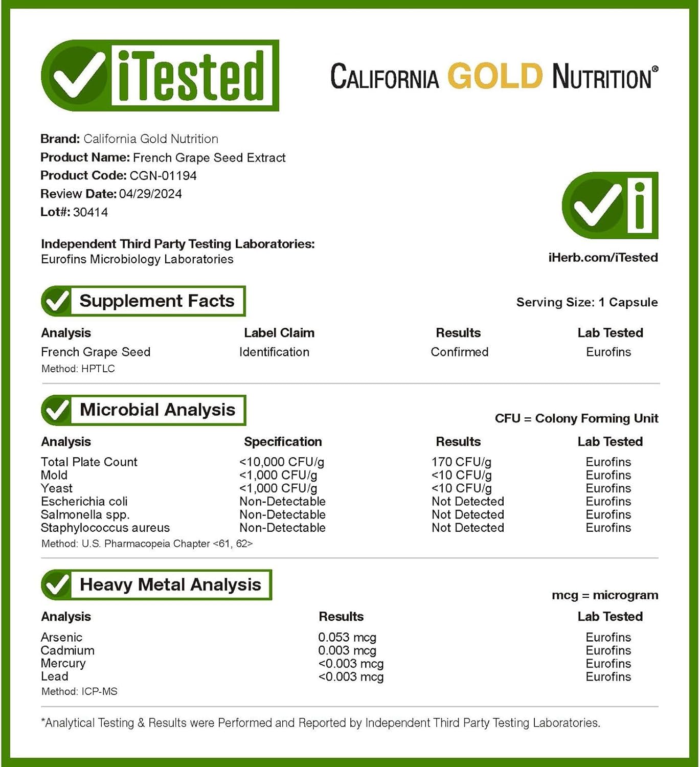 Extracto de semilla de uva francesa, Vitaflavan, 100 mg, 120 cápsulas vegetales, California Gold Nutrition