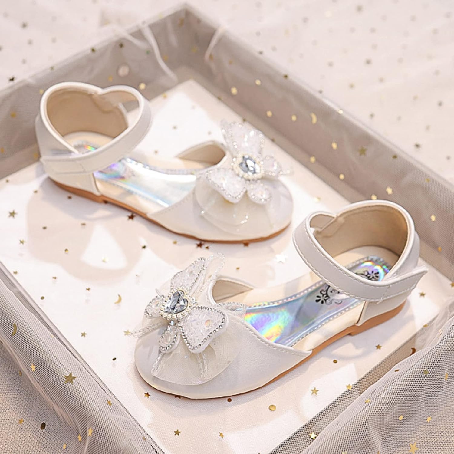 Sandalias de verano para niños y niñas, parte inferior plana, ligeras, transpirables, con cinta de lentejuelas, lazo de gancho y lazo para niños