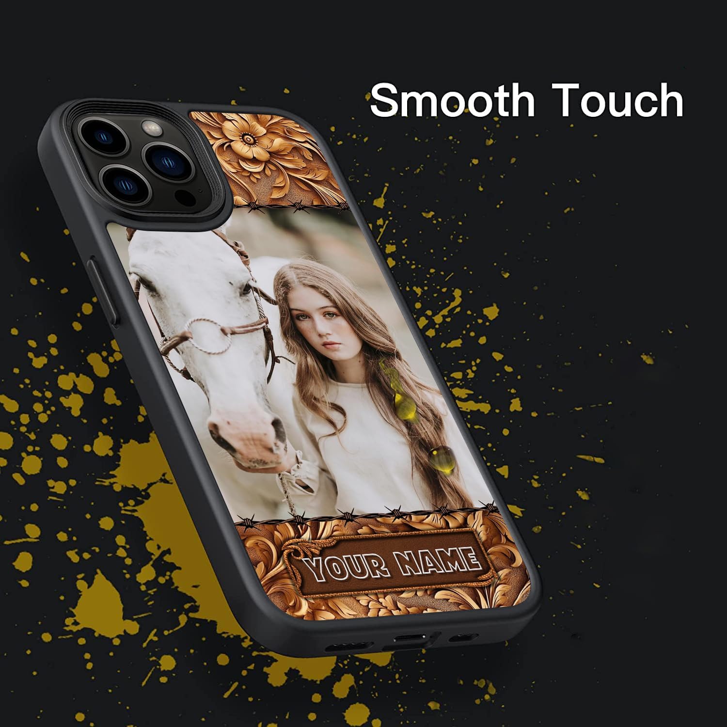 Fundas de madera con nombre de foto de caballo personalizadas para mascotas, compatible con iPhone 14 13 12 11 Pro Max  Samsung Galaxy S23 S22 S21