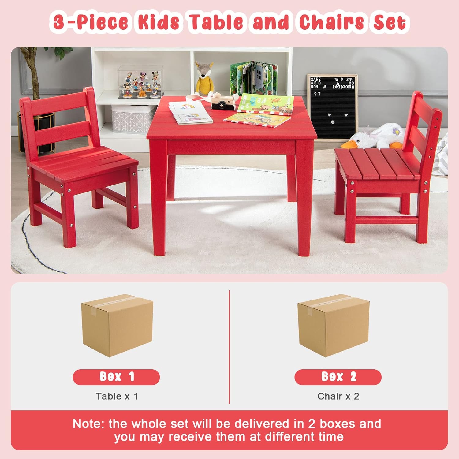 Costzon Juego de mesa y silla para niños, mesa de actividades de 3 piezas para todo tipo de clima para interiores y exteriores, juego de muebles