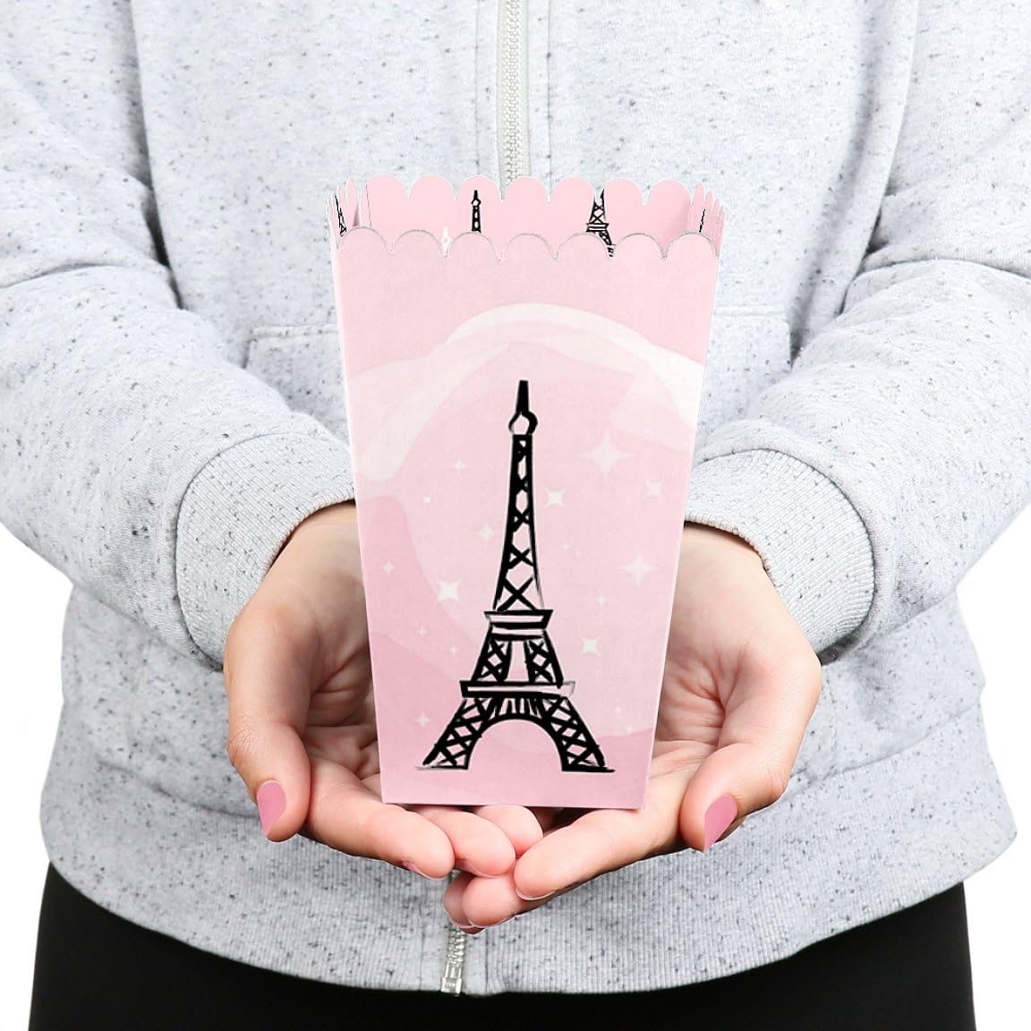 Big Dot of Happiness Paris, Ooh La – Juego de 12 cajas de palomitas de maíz con temática de baby shower o fiesta de cumpleaños