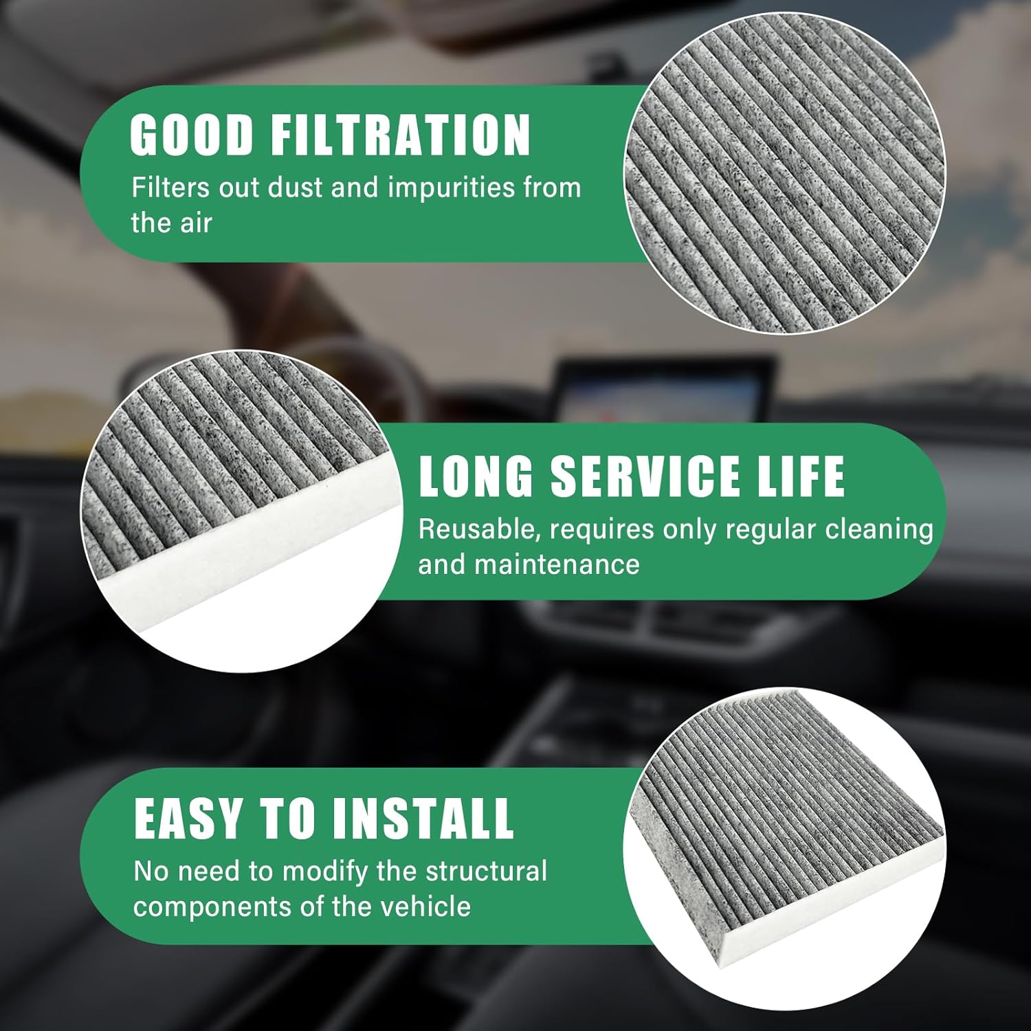 Filtro de aire de repuesto para pasajeros de automóvil, filtro de aire de cabina premium que incluye carbón activado, filtros de aire de