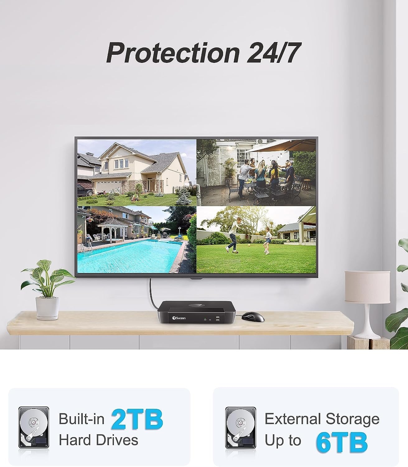 Swann Cámaras de seguridad para el hogar de 12 MP con grabadora HDD 8580 de 2 TB, sistema de cámara de seguridad NVR, cámara de seguridad de