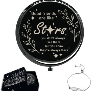 Calyders Good Friends are Like Stars Espejo de bolsillo compacto de viaje (negro) y pulsera de hojas Caja de regalo para cumpleaños, boda, Calyders Good Friends are Like Stars Espejo de bolsillo compacto de viaje (negro) y pulsera de hojas Caja de regalo para cumpleaños, boda,