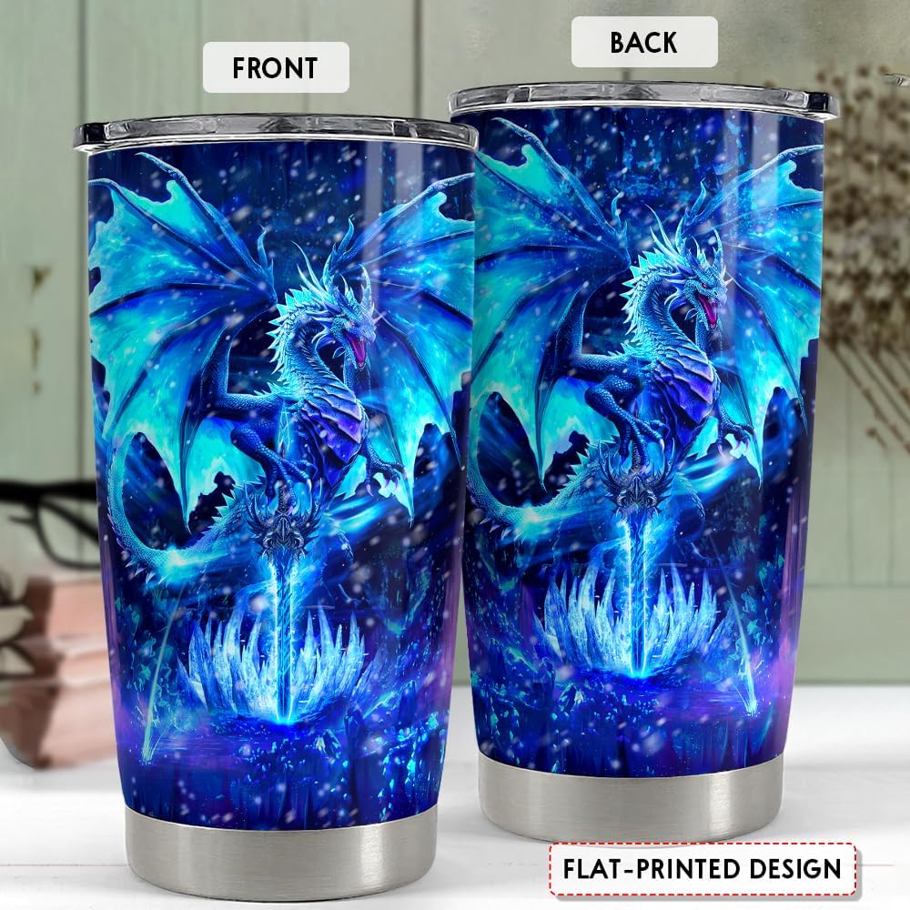 SANDJEST Vaso de dragón azul de 20 onzas con aislamiento de acero inoxidable para café, taza de viaje, regalo para hombres y mujeres, regalos para
