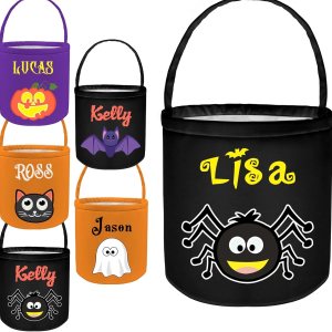 Cubos de Halloween personalizados con nombre de Halloween, cesta de calabaza y gato, bolsas de dulces para regalos de decoración de fiestas Cubos de Halloween personalizados con nombre de Halloween, cesta de calabaza y gato, bolsas de dulces para regalos de decoración de fiestas