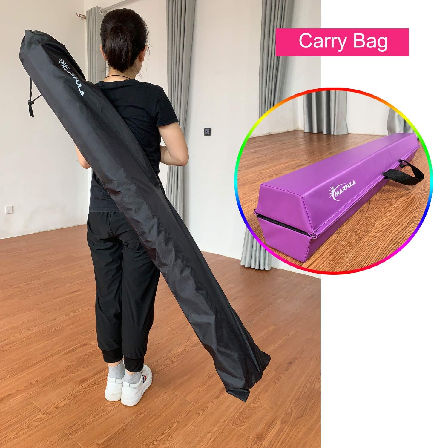 Equipo de gimnasia plegable de 6 pies, 8 pies, 9 pies, 10 pies, base antideslizante, haz de gimnasia para entrenamiento, uso en casa y gimnasio