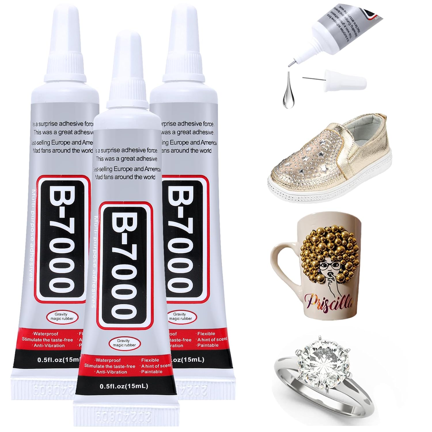 3 piezas de pegamento de joyería B7000 para fabricación de joyas, pegamento transparente de 0.5 fl oz, pegamento transparente para manualidades,