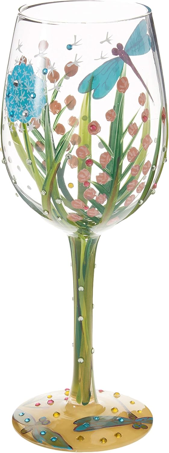 Lolita Dragonfly Summer – Copa de vino pintada artesanal, 14.9 fl oz