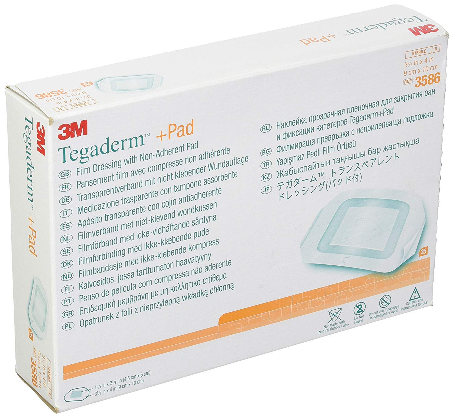 3M Tegaderm +Pad Film Apósito con almohadilla no adherente, apósito estéril con barrera bacteriana a prueba de cera y almohadilla absorbente, 3.5 x
